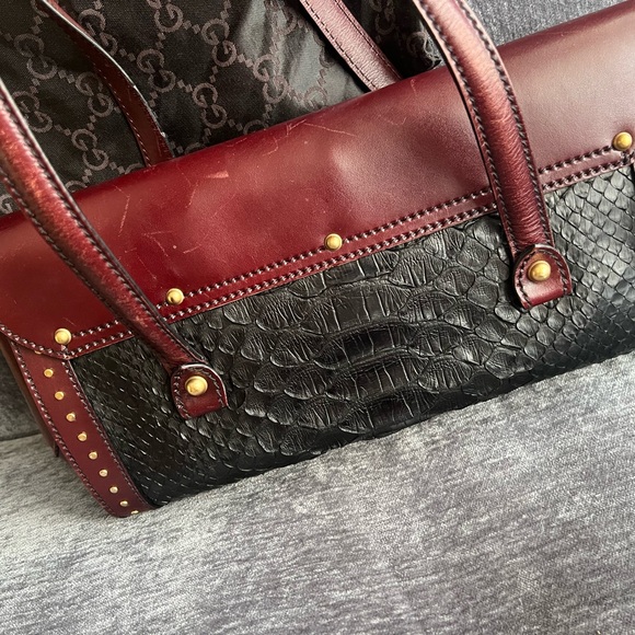 Auth.GUCCI 100% real python skin and burgundy leather shoulder bag,excellent - Picture 6 of 16
